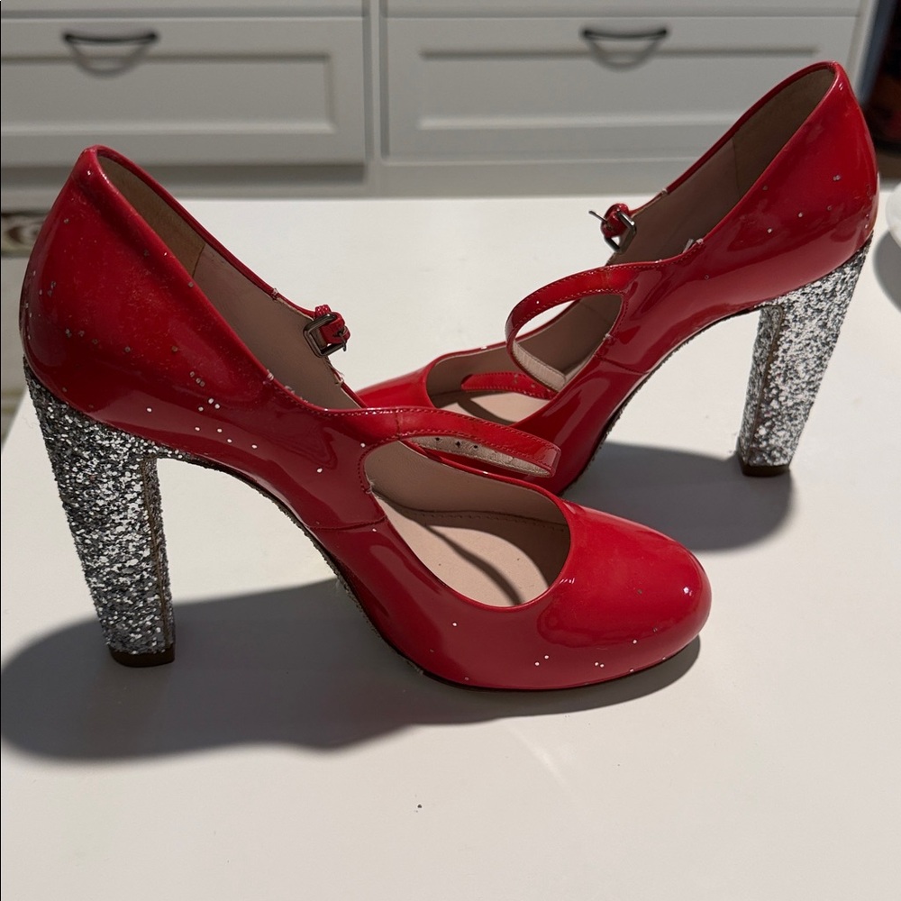 Miu Miu Red and Silver Glitter Heels
